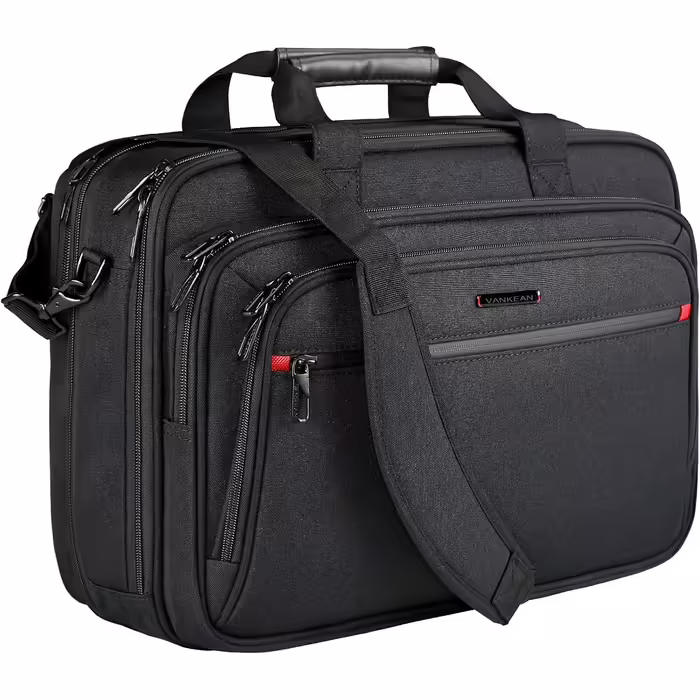 VANKEAN Laptop Bag for Men and Women, Fits up to 17.3-inch Laptop, Expandable Premium Laptop Briefcase, Water-Resistant Messenger Bag, Computer Bag for Business/School - Black