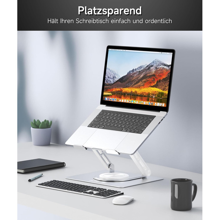 Adjustable Laptop Stand for Desk - 360° Rotating Base, Ergonomic Riser for MacBook Pro/Air, HP, Dell, Lenovo (10-17 inch)