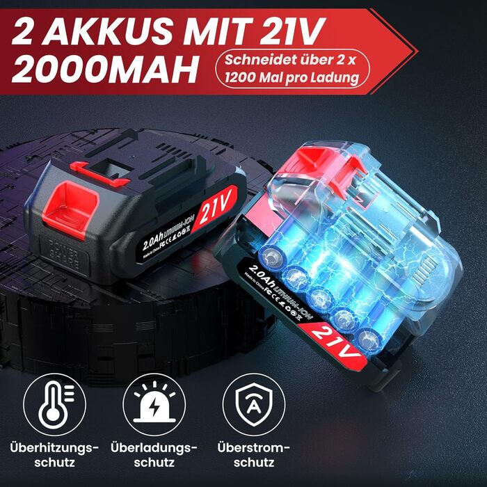 Акумуляторні електросекатори 50 мм для Makita з LCD дисплеєм, 2 батареї 2000 мА·год, професійні безщіткові садові ножиці для гілок, кущів і стовбурів