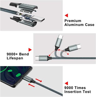 Кабель USB-C 2 шт. по 0.3м (2м) - швидка зарядка та синхронізація для Samsung, Huawei, Sony