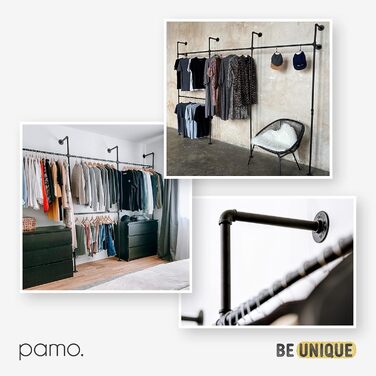 pamo Clothes Rail Industrial Loft Design - FINN - 93 cm Wardrobe Rail or Clothes Stand with Wall or Ceiling Mounting made of sturdy pipes in black