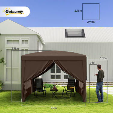 Outsunny Gazebo, approx. 3x3m, Water-resistant, Stable, Winterproof, Pop-up Folding Gazebo, UV Protection 50+, Foldable Party Tent, Garden Tent with 4 Side Panels Bag, Garden Gazebo for Camping, Garden, Coffee | Aosom