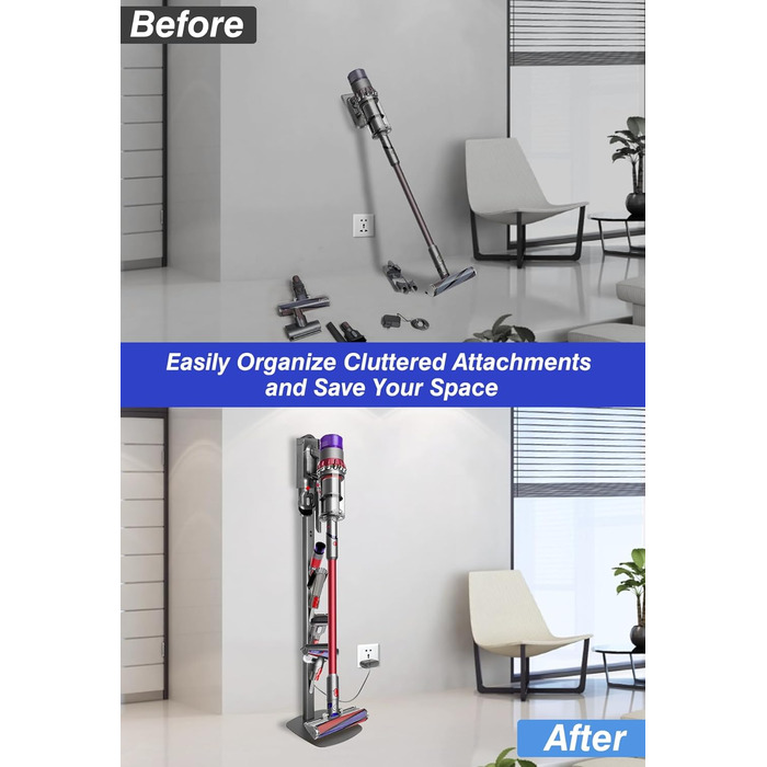 Підставка для пилососа Haturi для Dyson Gen5 V15 V12 Detect V11 V10 V8 V7 V6, металева стійка-дозатор, приховане кабельне кріплення, сірий