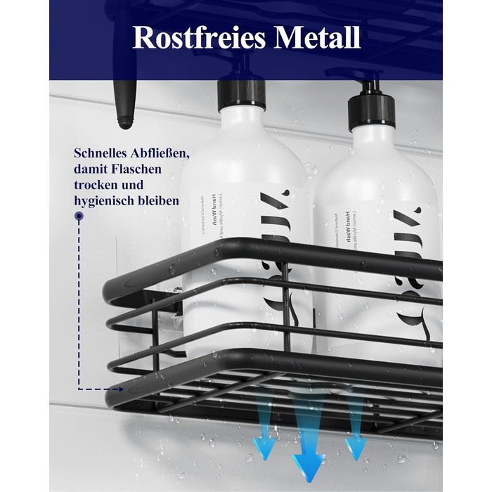 Набір душових поличок Kitsure (3 шт.) без свердління, нержавіюча сталь, чорний, великий (W 30 см)