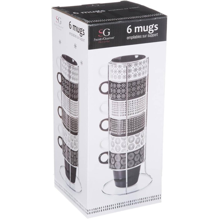 Набір келихів та тарілок Secret de Gourmet Ethnik (6 шт.) з емальованого стінглу, чорно-білий, 13x13x30 см