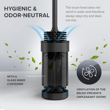 Настінна щітка для унітазу Oviar Finnkona | Чорна | Зі змінним насадком | З вентиляцією | З нержавіючої сталі з порошковим покриттям