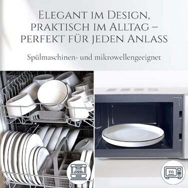 Набір посуду з порцеляни 48 предметів, 12 осіб, скандинавський стиль, білий з чорним обідком, Pure Living