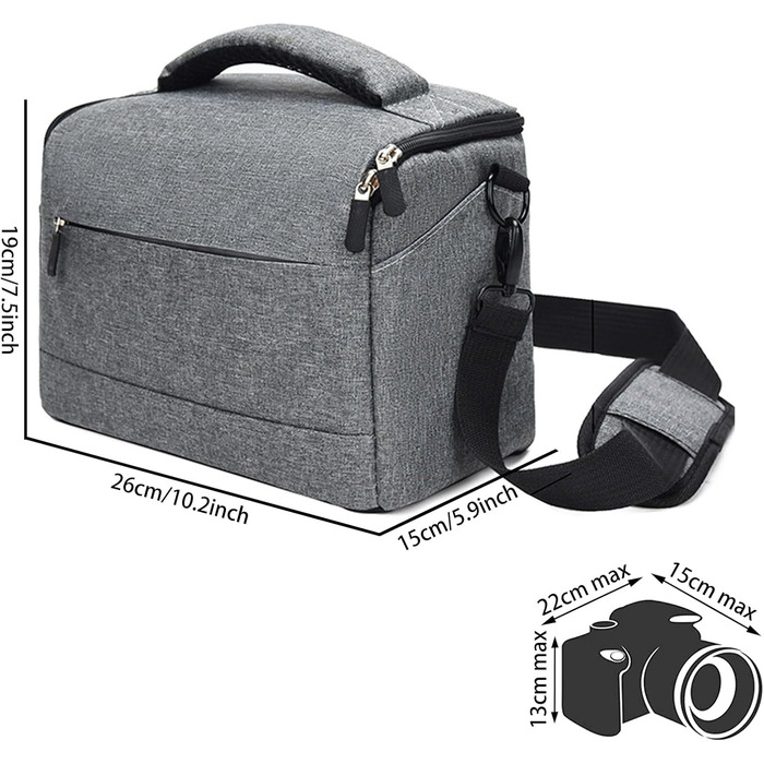Сумка для камери HIUOUIH: фотосумка для DSLR/SLR камер, 26 x 19 x 15 см, сіра