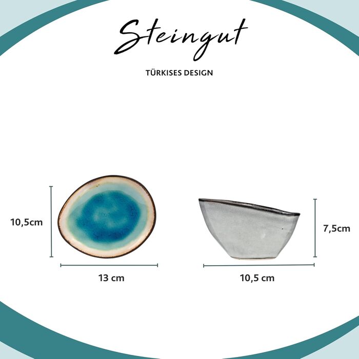 SÄNGER | Capri Tableware Set, 23-Piece, Plate Set for 4 People, Stoneware Plates Set including Serving Plates, Dessert Plates, Dinner Plates & Bowls, Handmade Plates, Turquoise Blue Tableware Set with Grey Rim, 23-Piece