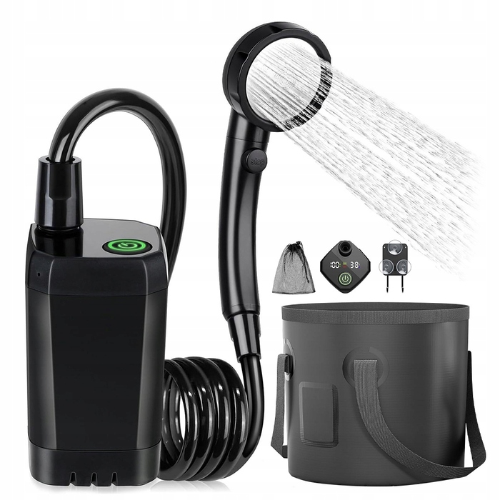 Кемпінговий душ 20Л з помпою, акумулятор 6000мАг, зарядка USB-C, шланг 2м