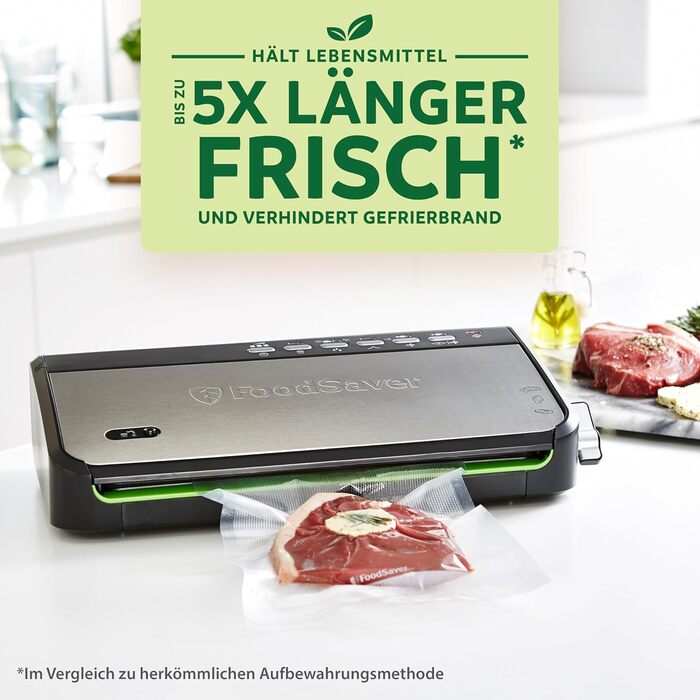 FoodSaver Вакуумний апарат для продуктів харчування з вбудованим зберіганням рулонів | Вакууматор з пристроєм для нарізання та режимом 'Delicate Food' | Містить сортовані вакуумні пакети [FFS005X] Зберігання рулонів