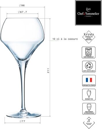 Chef & Sommelier Open Up - Wine Glass 37cl - Set of 6 - Made of Krysta Crystal Glass - Reinforced Packaging - Shine, Transparency and High Durability, Clear