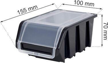 Stackable Boxes Set – 50 x Stackable Boxes with Lid 155x100x70 mm – Transparent Storage Boxes, Black
