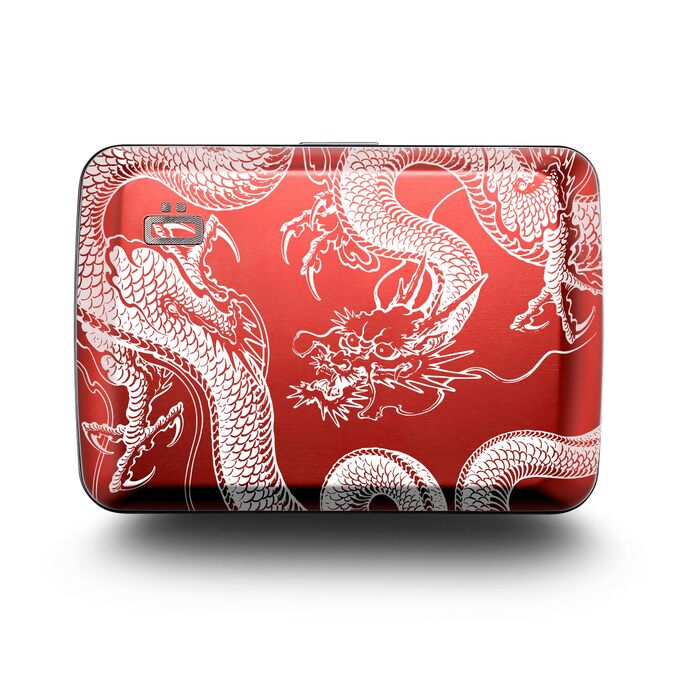 Алюмінієве картхолдер ÖGON Smart Case Oslo з гравіюванням Дракон, RFID захист, компактний гаманець