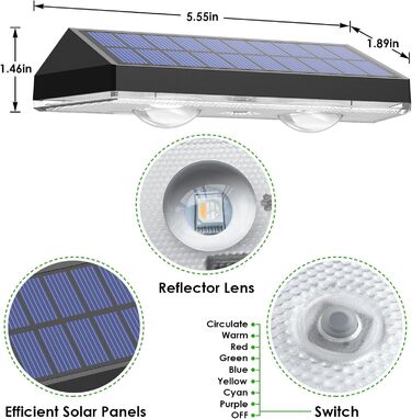 Outdoor Solar Lights - Waterproof Garden Lamps with LED for Terrace, Garden, Steps & Stairs, 2 Modes (Warm White/Color Changing) - 6 Pack