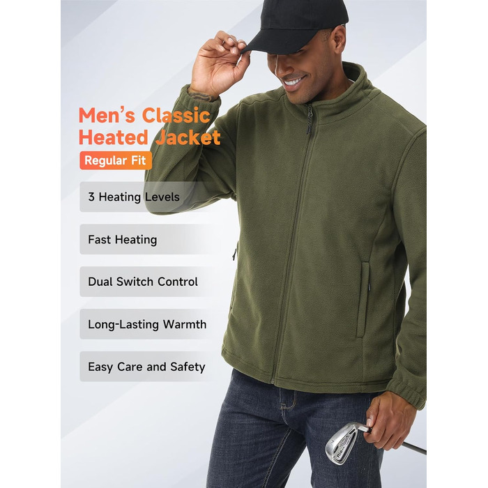 Обогрівальний жилет LABEWVI з акумулятором 10000mAh, чоловічий/жіночий, фліс Polar, USB, зелений