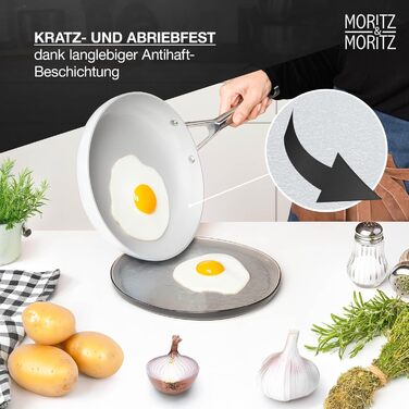 Moritz & Moritz 7-Piece Aluminum Cookware Set with Lids, Induction Compatible - 2x Saucepan with Lid, 1x Serving Pan with Lid, and 1x Frying Pan, Induction Cookware Set for All Cooktops, Grey