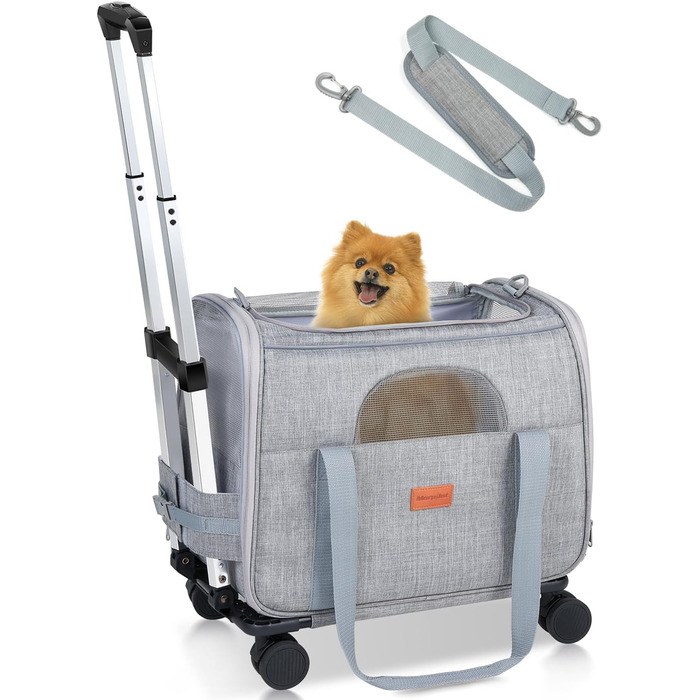 Транспортна переноска для котів та цуценят Morpilot до 5 кг з роликами та trolley, сіра