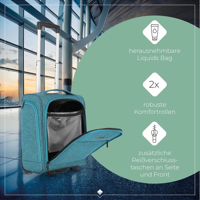 Чемодан ручної поклажі Travelite, 43 см, 28 л, Petrol (з сумкою для ліквідів)