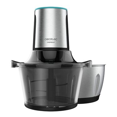 Подрібнювач овочів та фруктів Cecotec ChopBeat 2000 500W зі скляною чашею 500г, 2 швидкості, нержавіюча сталь