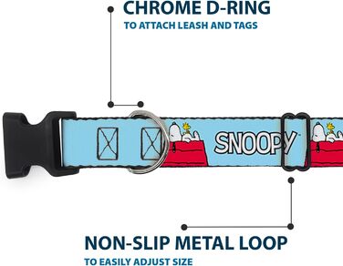 Нашийник для собак Peanuts Snoopy та Woodstock з пластиковою застібкою, блакитний, ширина 1,3 см, розмір S (17,8-21,6 см)