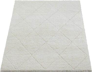 Килим Bahar Shaggy: дизайнерський килим для вітальні, м'який та легкий у догляді, високий ворс, кремовий ромбічний візерунок, 120 x 170 см
