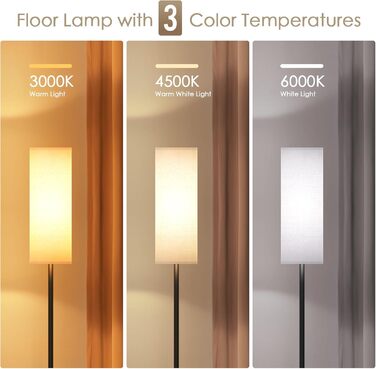 Світлодіодна торшер 9W з регулюванням яскравості, 3 колірні температури, Е27, абажур з льону, вимикач на ніжці, вінтажний стиль, сірий колір