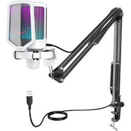 Мікрофон FIFINE для ігор та запису, USB, зі стійкою, для ПК, MAC, PS4, PS5, білий