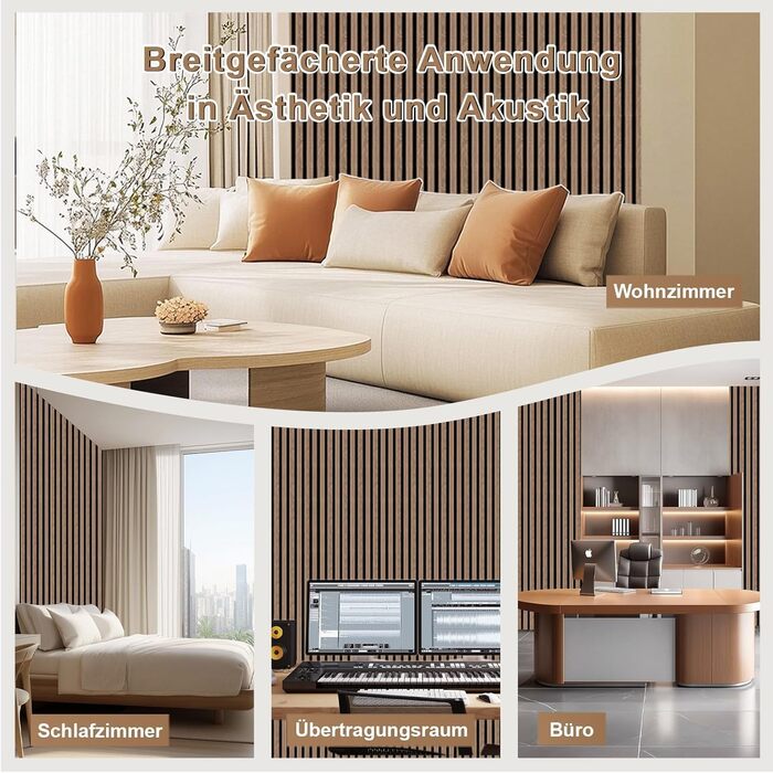 Акустичні 3D-панелі з дерева AKK-PANE (60x60 см, 4 шт, 1.44м²) для стін у вітальню, офіс та кухню, звукопоглинаючі еко-панелі, колір: копчений дуб 5#