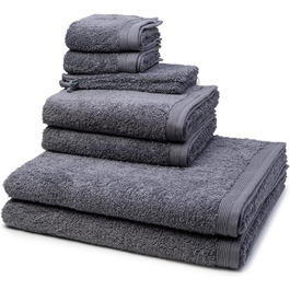Möve - Superwuschel - 2 x Washcloth - 2 x Guest Towel - 2 x Shower Towel - 2 x Hand Towel Set - Cotton (8-Piece Set Stone)