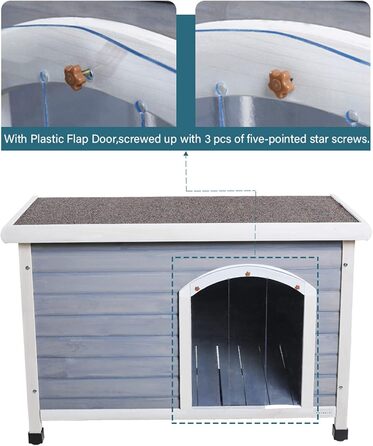 Будка для собак Petfit для вулиці, знімний піддон для легкого прибирання, ізольована дерев'яна хатинка для собак, частковий дах, невеликий навіс, 78 x 53 x 58 см (мала) (Сірий, L)