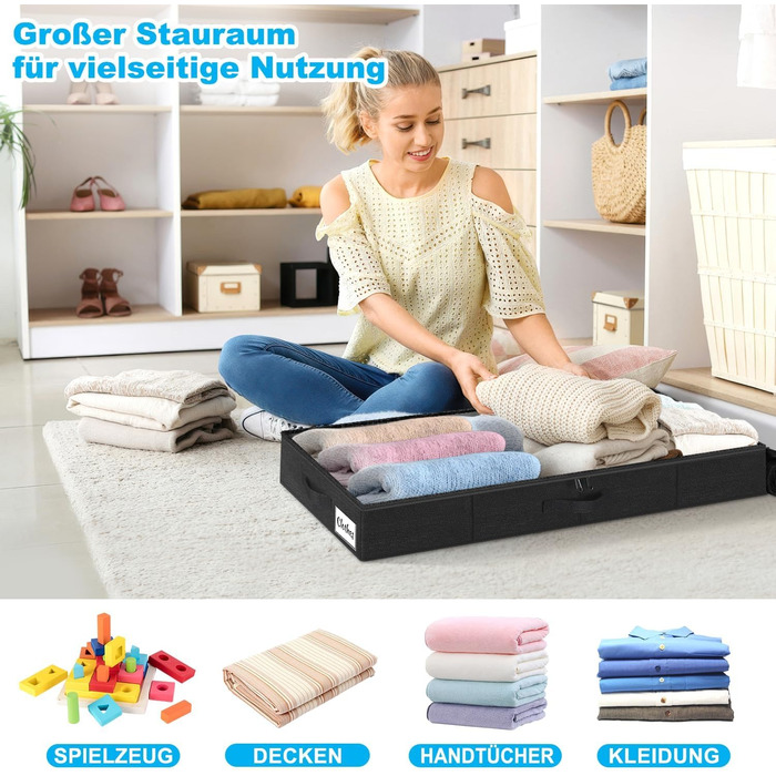 Коробки для зберігання під ліжко з кришкою, 12 см, 2 шт., складні, для одягу та ковдр, чорні