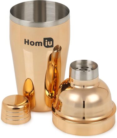 Homiu Stainless Steel Cocktail Shaker Set (550ml) with Rainbow Design, shimmering stainless steel, 5-piece: strainer, 2 jiggers (15/30ml) (Gold-Accented)