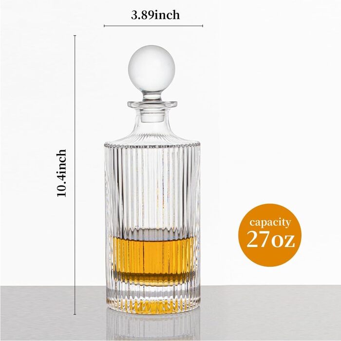 Whiskey Decanter Set with 2 Glasses - Modern Design, 765ml - Ideal for Scotch & Liquor