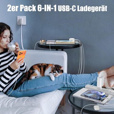 Зарядний пристрій 65W USB-C для iPhone 17/16/15/14/13/12 та Samsung S25/S24/S23/S22, 6 портів (USB-C + USB-A), швидка зарядка, адаптер живлення 2 шт.