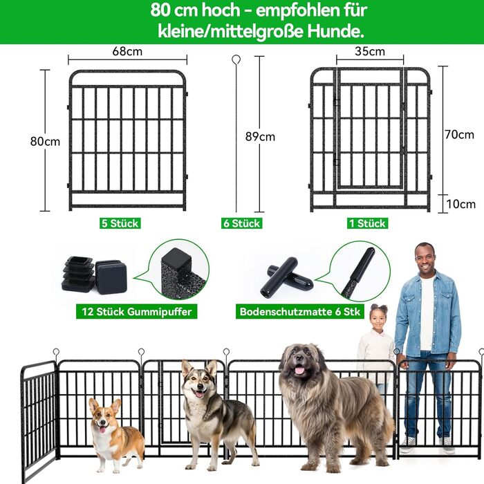 Вольєр для цуценят 544 см, 80 см висота, 8-секційний складний вольєр для тварин з дверцятами, вольєр для собак, котів, кроликів, для саду, збірка без інструментів