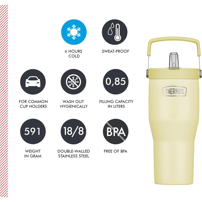 Термос REFRESHING SERIES з подвійними стінками, 0.85л, з трубочкою та ручкою, з нержавіючої сталі, Vanilla Matt