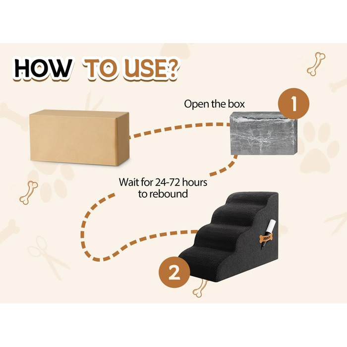 Сходинки для собак та котів ROMROL – 4 сходинки, чорного кольору, з неслизьким покриттям, Memory Foam, для захисту суглобів, легко миються