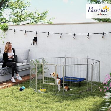 Летворешітка PawHut для цуценят, 8 панелей, 80 см, срібна. Ідеально для собак, котів та цуценят. Захист від вітру та сонця.