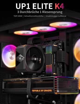upHere UP1 Elite KC4C - Кулер для процесора з RGB підсвічуванням, 120мм, сумісний з AMD AM4/AM5 та Intel