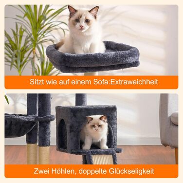 Котячий будиночок Heybly з котячою щіткою, котячий будиночок для домашніх котів з оббитою лежаком з плюшу, котячий когтетоп з кошиком, когтеточкою та когтетопом, сірий HCT005SG