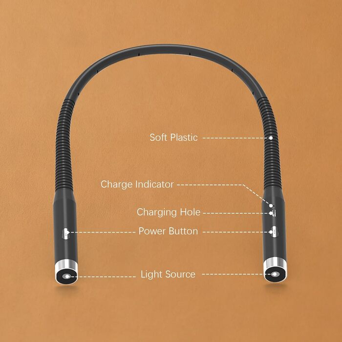 LED ліхтарик для читання на шию, 3 кольори, 9 рівнів яскравості, гнучкий, USB зарядка, рожевий