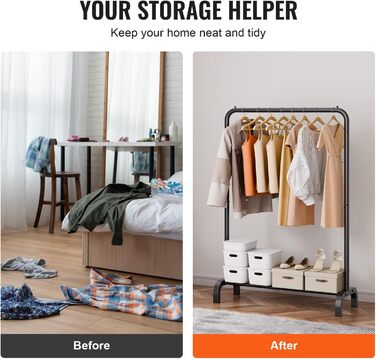 Стійка для одягу VEVOR - чорна, 400 x 1010 x 1510 мм. Підходить для спальні, ванної, гардеробу та прихожої. Міцна та універсальна