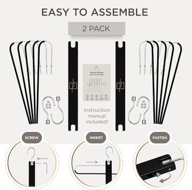 Дві дерев'яні вішалки для одягу MORALVE, економія місця, для шафи - вішалки для джинсів, шарфів, чорного кольору (2 шт.)