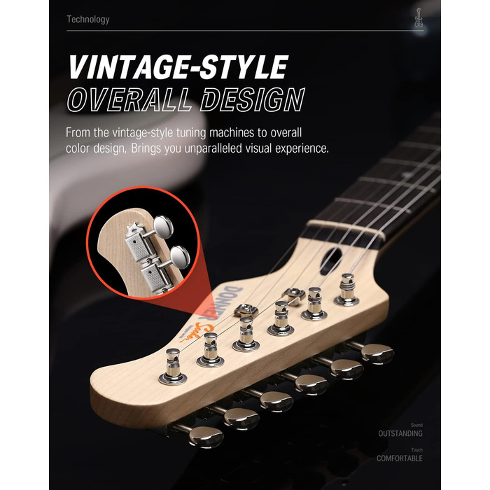 Електрогітара Donner 39 дюймів з кленовим гриф, комплект з підсилювачем, чохлом, каподастром, ременем, струнами, тюнером, кабелем та медіатором (білий)