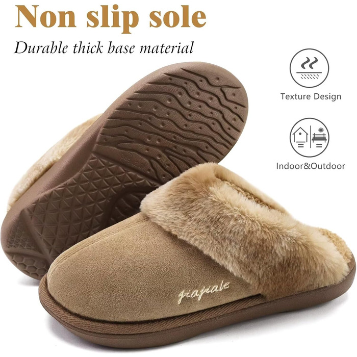 Жіночі домашні тапочки Jiajiale: зручні, пухнасті сліпони для зими з м'якою устілкою та зносостійкою гумовою підошвою (39 EU, Коричневий)