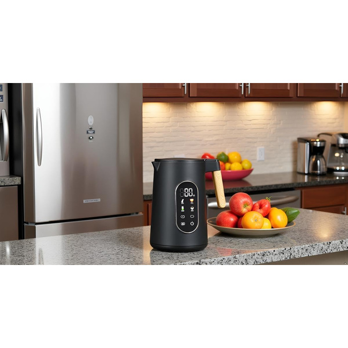 Електричний чайник з регулюванням температури 1.7л, 2200W, чорний, з дерев'яною обробкою