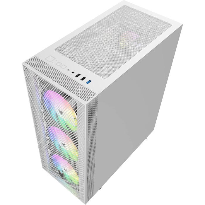 Корпус для ПК Oversteel AZURITE, білий, сумісний з ATX/Micro ATX/ITX, A-RGB вентилятор, сітчаста передня панель, фільтри пилу, загартоване скло, USB 3.0