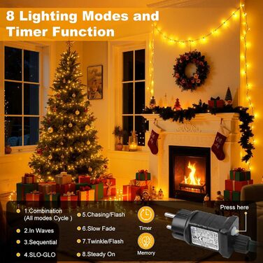 LED гірлянда для декорування приміщень та саду: 20 метрів, 1000 LED, 8 режимів, таймер, вологостійка, тепле світло. Підходить для ялинки, балкону, весілля та створення святкової атмосфери.