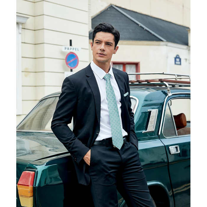 Чоловічий краватковий комплект Enlision: краватка, нагрудна хустинка, краватки-скрепки. Пазли, в клітинку. Для весілля та бізнесу.